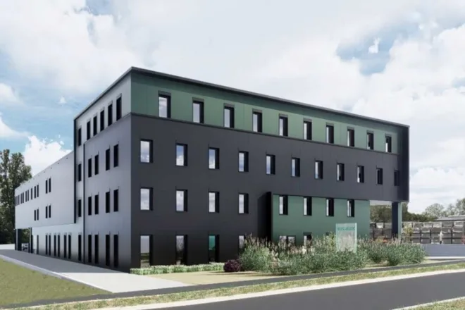 Visualisierung des neuen Gebäudes von Vitralux Bradtke in Contern — zeitgenössische Fassade — Luxemburg