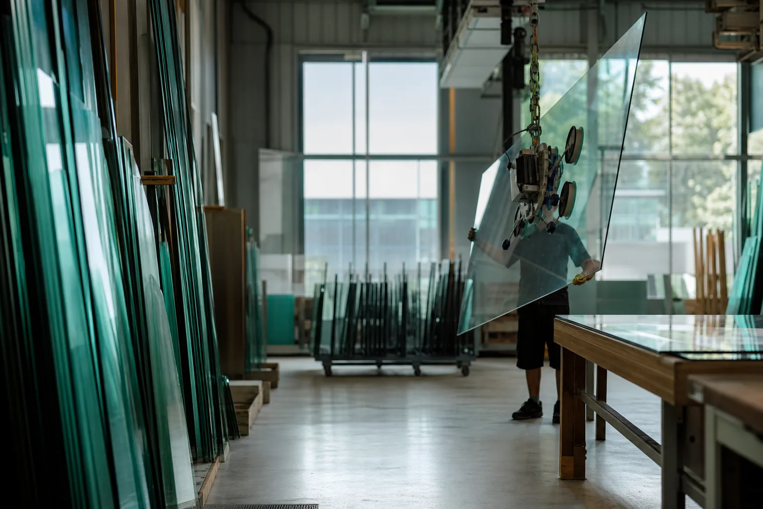 Atelier de vitrerie Vitralux à Howald — panneaux de verre et manutention à la ventouse — le blog du verre au Luxembourg — Vitralux Bradtke