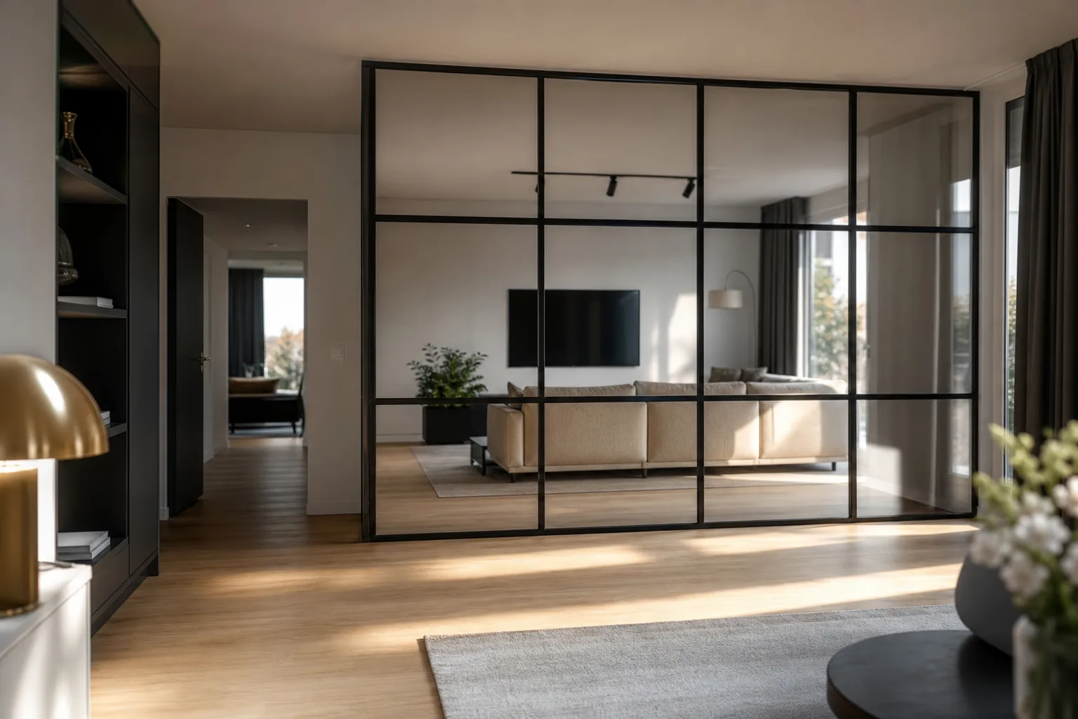 Verrière intérieure en acier et verre dans un appartement rénové — rénovation au Luxembourg — Vitralux Bradtke