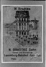 Historische Anzeige N. Bradtke Sohn, Glaser und Einrahmer, Luxemburg-Bahnhof — Archiv Vitralux Bradtke