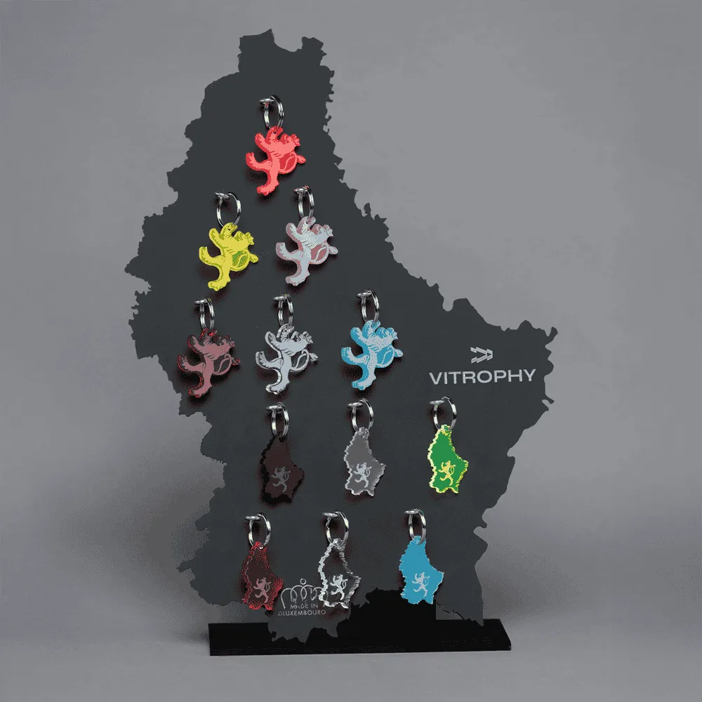 Porte-clés personnalisés gravés — objets publicitaires Luxembourg — Vitrophy Vitralux