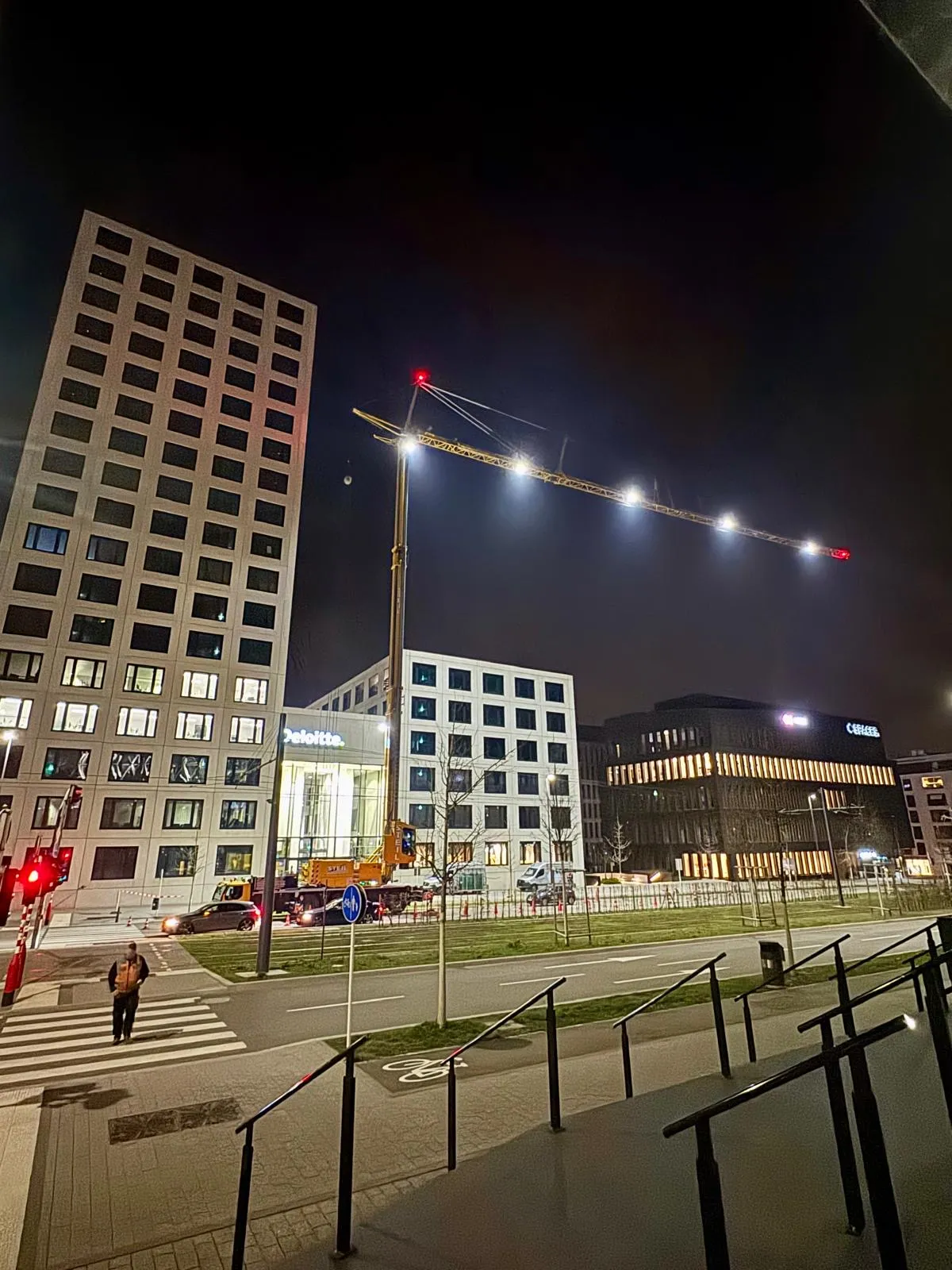 Remplacement nocturne de vitrages de toiture à accès difficile chez Deloitte Kirchberg — grue Liebherr, lève-verre motorisé et techniciens en harnais — réparation de vitrages Luxembourg — Vitralux Bradtke (photo 12)