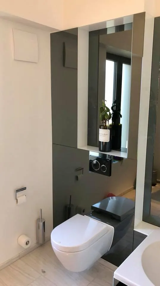 Miroir teinté gris dans des toilettes design — miroir teinté gris Luxembourg — Vitralux Bradtke