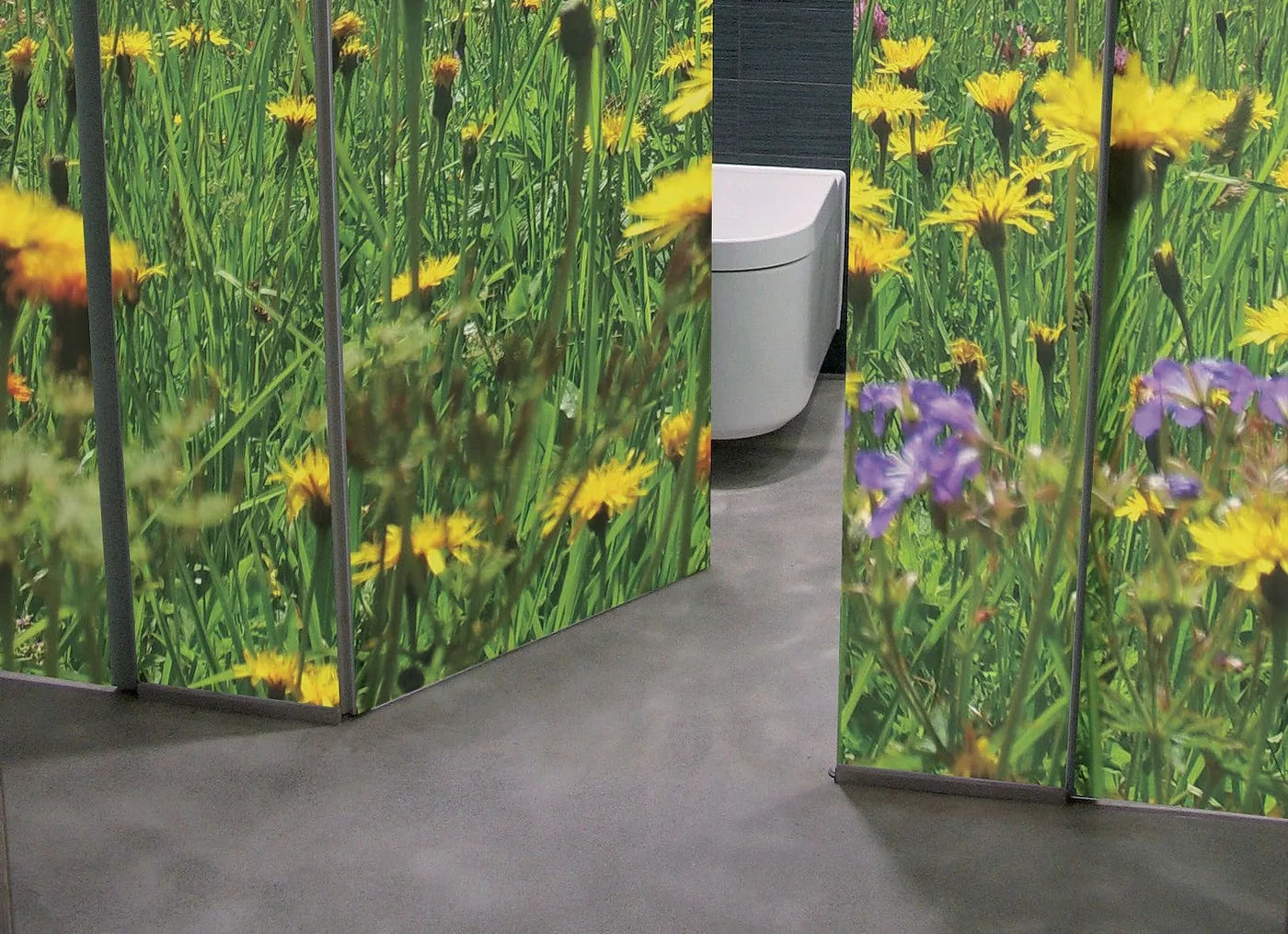 Cabines WC en verre imprimé motif floral — verre imprimé personnalisé Luxembourg — Vitralux Bradtke