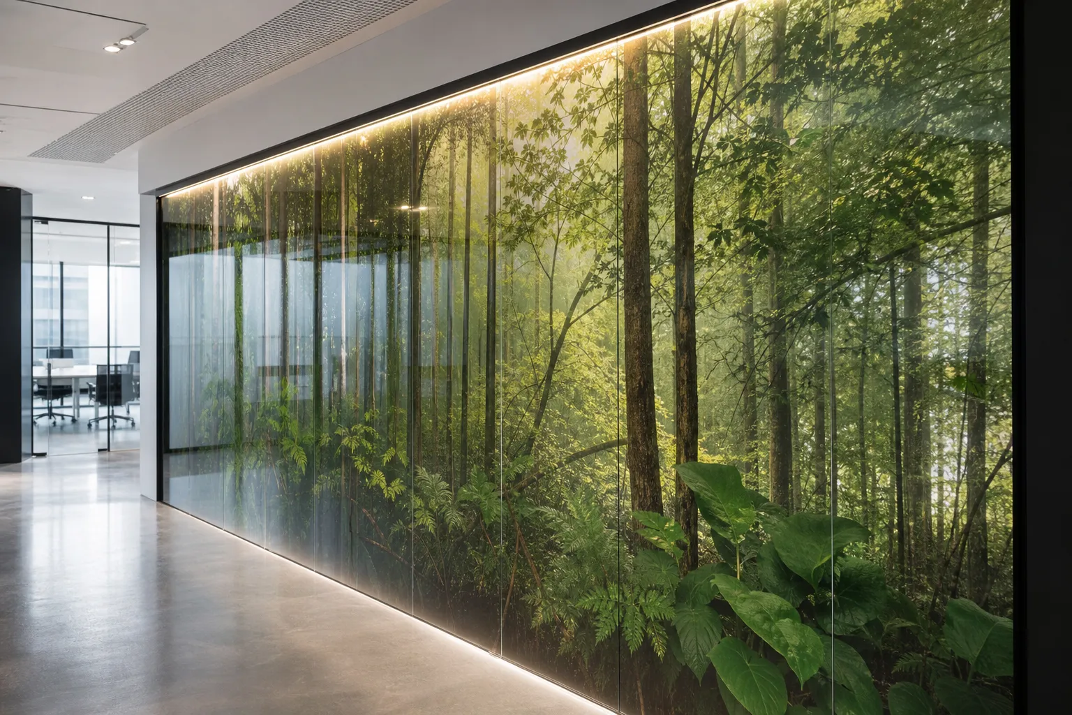 Grande cloison vitrée avec impression numérique d'un motif photographique — Impression numérique verre Luxembourg — Vitralux Bradtke